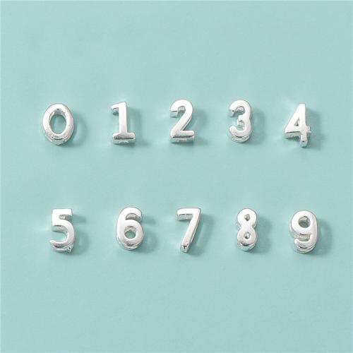 Perles en argent sterling 925, numéro, DIY & styles différents pour le choix, argent, beads width 3-4.3mm, beads length 5.5-6mm, Trou:Environ 1.6mm, Vendu par PC