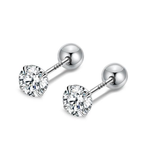 925 Sterling Silver Stud Earring Geometrical Pattern platinum plated & for woman & with cubic zirconia Sold By Pair