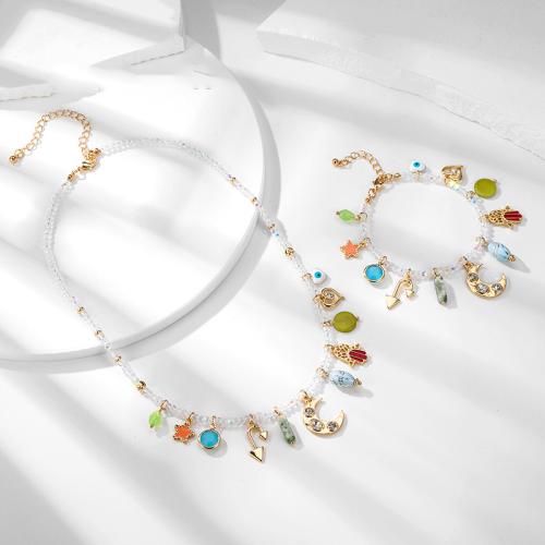 Zinklegierung Schmucksets, mit Glasperlen & Naturstein, Modeschmuck & verschiedene Stile für Wahl & für Frau, goldfarben, verkauft von PC