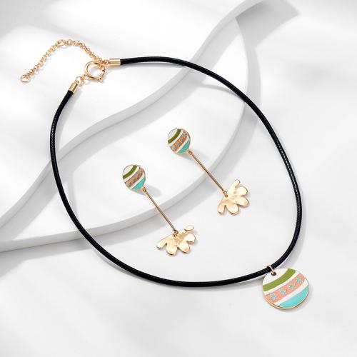 Conjuntos de joyería de aleación de zinc, con cordón de cuero, diferentes estilos para la opción & para mujer, dorado, Vendido por UD
