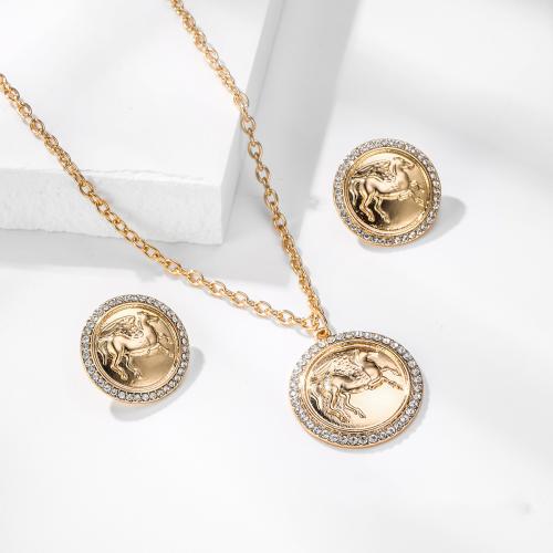Zink Alloy Jewelry Sets, med järnkedja, mode smycken & olika stilar för val & för kvinna & med strass, gyllene, Säljs av PC