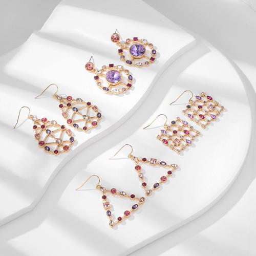 Zinc Alloy Drop Earrings fashion jewelry & for woman & with rhinestone golden Sold By Pair