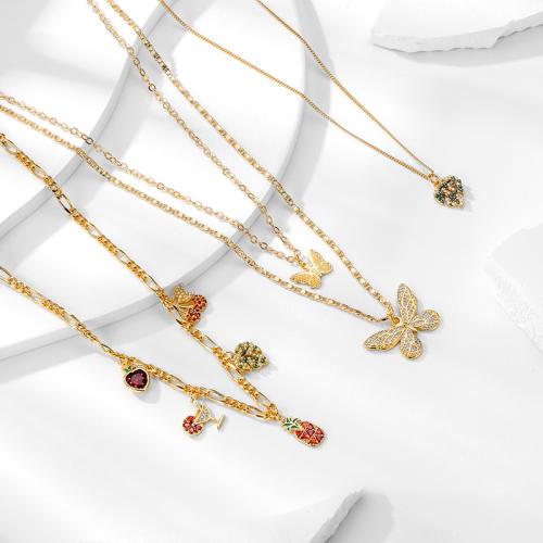 النحاس قلادة, مجوهرات الموضة & أنماط مختلفة للاختيار & للمرأة & مع حجر الراين, ذهبي, طول تقريبا 45 سم, تباع بواسطة PC
