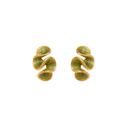 Brass Stud Earring, fashion jewelry & for woman & enamel, more colors for choice, 14x8mm, Sold By Pair