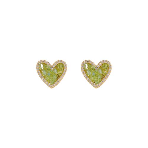 Boucles d'oreilles en laiton zircon cubique pavent, avec cristal, coeur, bijoux de mode & pavé de micro zircon & pour femme, plus de couleurs à choisir, 12x13mm, Vendu par paire