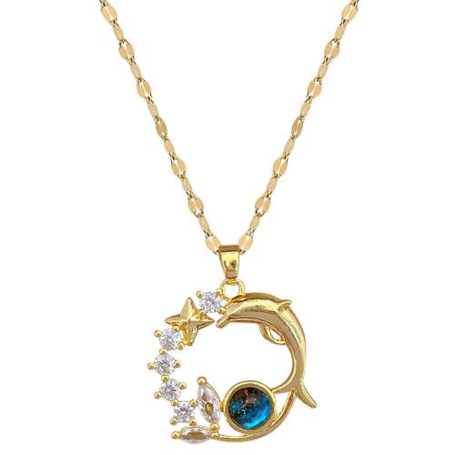 Ожерелья из латуни, Латунь, с титан, с 5cm наполнитель цепи, ювелирные изделия моды & Женский & со стразами & отверстие, Золотой, длина:Приблизительно 40 см, продается PC