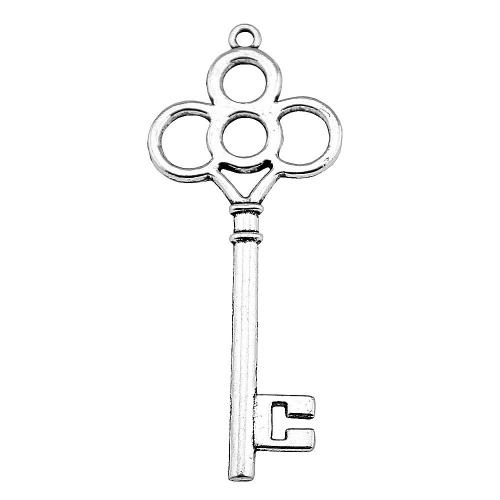 Wisiorki ze stopu cynku w kształcie klucza, Stop cynku, Platerowane kolorem starego srebra, Vintage & biżuteria moda & DIY, 67mm, sprzedane przez PC