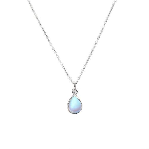 Cubic Zircon Micro Pave 925 Sterling Silver Necklace with Moonstone fashion jewelry & micro pave cubic zirconia & for woman Sold By PC