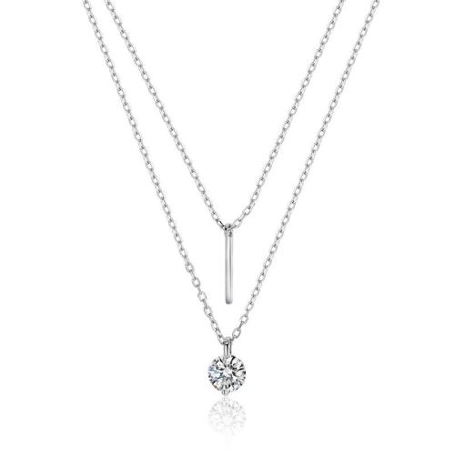 Cubic Zircon Micro Pave 925 Sterling Silver Necklace, with 5cm extender chain, Double Layer & fashion jewelry & micro pave cubic zirconia & for woman, Length:Approx 40 cm, Sold By PC