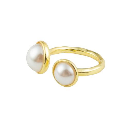 Ring Finger mosiądz, ze Perła plastikowa, wysokiej jakości chromowana w kolorze złotym, biżuteria moda & dla kobiety, 26x22x12mm, średnica wewnętrzna:około 17mm, sprzedane przez PC