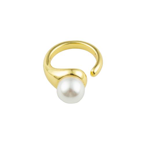 Brass δάχτυλο του δακτυλίου, Ορείχαλκος, με Πλαστικά Μαργαριτάρι, χρυσό χρώμα υψηλής ποιότητας μέταλλο, κοσμήματα μόδας & για τη γυναίκα, 31x22x12mm, Εσωτερική διάμετρος:Περίπου 17mm, Sold Με PC