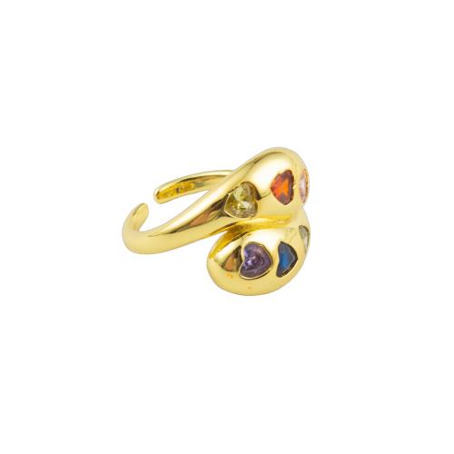Cubique anneau en laiton Circonia Micro Pave, couleur de haute qualité d'or plaqué, bijoux de mode & pavé de micro zircon & pour femme, 23x22x16mm, Diamètre intérieur:Environ 17mm, Vendu par PC