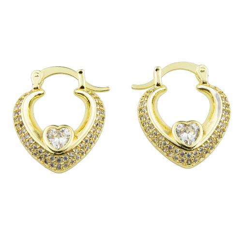 Cubic Zirconia Micro Pave Brass Earring, Heart, high quality gold color plated, fashion jewelry & micro pave cubic zirconia & for woman, 24x21x4mm, Sold By Pair