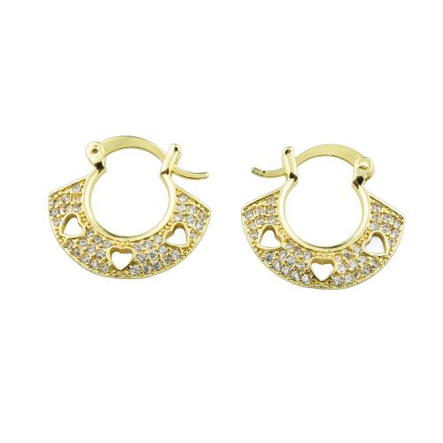 Boucles d'oreilles en laiton zircon cubique pavent, couleur de haute qualité d'or plaqué, bijoux de mode & pavé de micro zircon & pour femme, 22x20x2mm, Vendu par paire