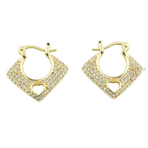 Boucles d'oreilles en laiton zircon cubique pavent, couleur de haute qualité d'or plaqué, bijoux de mode & pavé de micro zircon & pour femme, 22x22x2mm, Vendu par paire