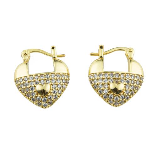 Boucles d'oreilles en laiton zircon cubique pavent, couleur de haute qualité d'or plaqué, bijoux de mode & pavé de micro zircon & pour femme, 21x18x4mm, Vendu par paire