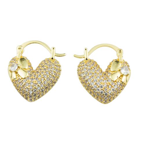 Cubic Zirconia Micro Pave Brass Earring, Heart, high quality gold color plated, fashion jewelry & micro pave cubic zirconia & for woman, 25x21x6mm, Sold By Pair