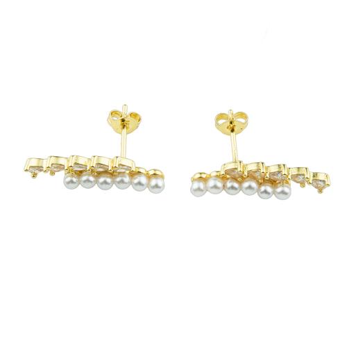 Cubic Zirconia Micro Pave Brass Earring with Plastic Pearl high quality gold color plated fashion jewelry & micro pave cubic zirconia & for woman Sold By Pair