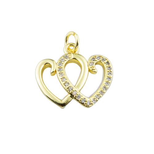 Cubic Zirconia Micro Pave Brass Pendant, Heart, high quality gold color plated, DIY & micro pave cubic zirconia, 19x19x2mm, Hole:Approx 3mm, Sold By PC