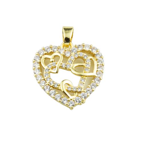Cubic Zirconia Micro Pave Brass Pendant, Heart, high quality plated, DIY & micro pave cubic zirconia, more colors for choice, 26x21x4mm, Sold By PC