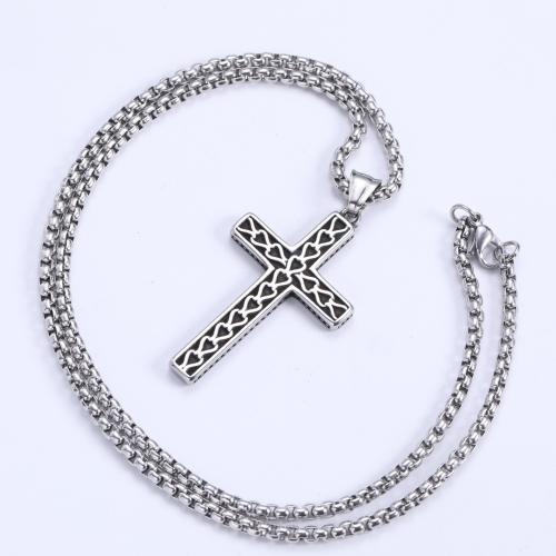 Stainless Steel Jewelry Necklace, 304 Stainless Steel, Cross, polished, fashion jewelry & different styles for choice & for man, original color, 52x30mm, Length:Approx 60 cm, Sold By PC