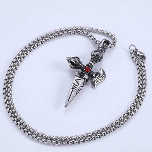 Stainless Steel Jewelry Necklace 304 Stainless Steel polished & for man & with rhinestone original color Length Approx 60 cm Sold By PC