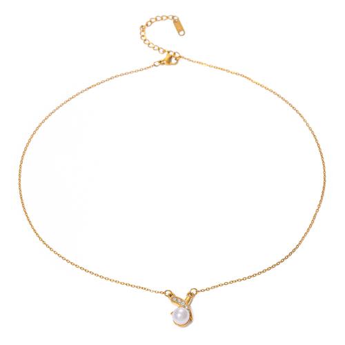 Stainless Steel Jewelry Necklace 304 Stainless Steel with Plastic Pearl with 5cm extender chain 18K gold plated fashion jewelry & for woman golden 18.50mm Length Approx 45 cm Sold By PC
