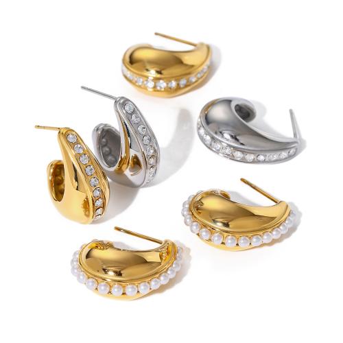 Stainless Steel Stud Earrings, 304 Stainless Steel, Vacuum Ion Plating, fashion jewelry & for woman & with rhinestone, more colors for choice, 22x17.80mm, Sold By Pair