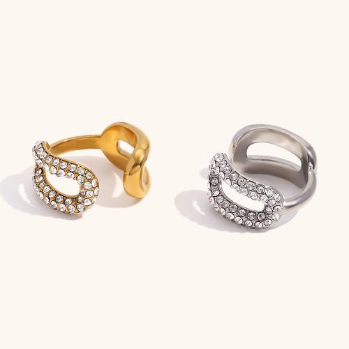 Rhinestone Stainless Steel Finger Ring 304 Stainless Steel Vacuum Ion Plating fashion jewelry & for woman & with rhinestone Sold By PC