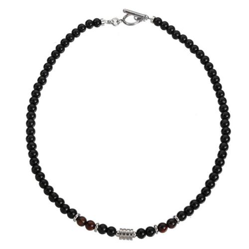 Natural Gemstone Necklace, Natural Stone, with Glass Beads & 304 Stainless Steel, fashion jewelry & different materials for choice & for man, more colors for choice, beads:6mm, Length:45 cm, Sold By PC