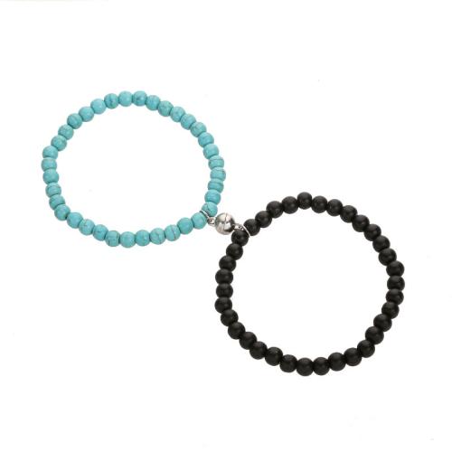Couple Bracelet and Bangle, Natural Stone, with Tibetan Style, Round, 2 pieces & fashion jewelry & different materials for choice, more colors for choice, Length:Approx 19-19.5 cm, Sold By Pair