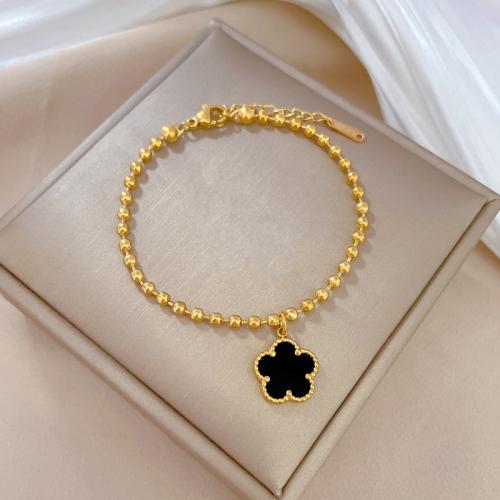 Stainless Steel Jewelry Bracelet 304 Stainless Steel with Acrylic with 3cm extender chain Flower Vacuum Ion Plating fashion jewelry & for woman Length 17 cm Sold By PC