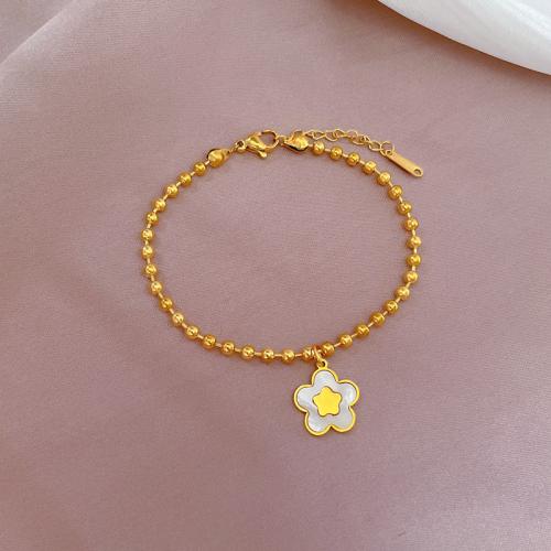 Stainless Steel Jewelry Bracelet 304 Stainless Steel with Shell with 3cm extender chain Flower Vacuum Ion Plating fashion jewelry & for woman Length 17 cm Sold By PC