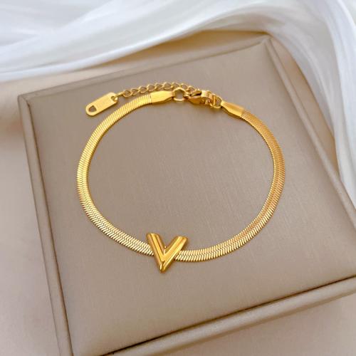 Stainless Steel Jewelry Bracelet, 304 Stainless Steel, with 4cm extender chain, Letter V, Vacuum Ion Plating, fashion jewelry & for woman, more colors for choice, Length:17 cm, Sold By PC