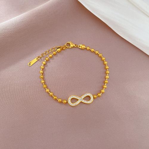 Stainless Steel Jewelry Bracelet 304 Stainless Steel with 3cm extender chain Number 8 Vacuum Ion Plating fashion jewelry & for woman & with rhinestone Length 17 cm Sold By PC