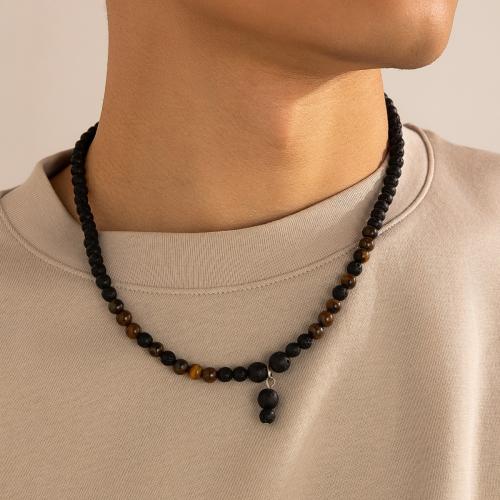 Zinc Alloy Jewelry Necklace with Lava silver color plated for man brown Sold By PC