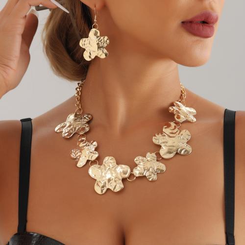 Zinc Alloy Jewelry Sets earring & necklace Flower gold color plated & for woman nickel lead & cadmium free Sold By Pair