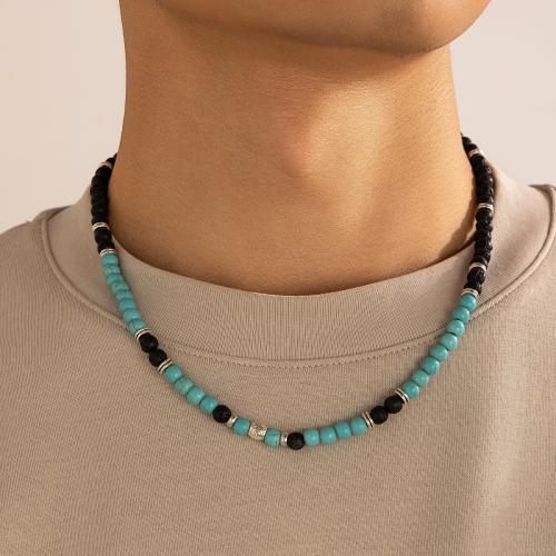 Zinklegierung Schmuck Halskette, mit Lava & Tigerauge, silberfarben plattiert, für den Menschen, keine, verkauft von PC