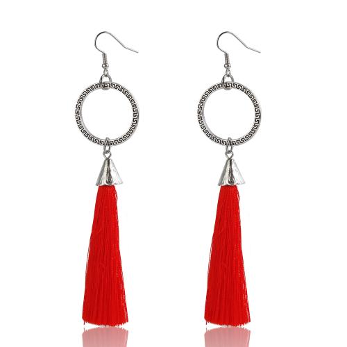 Fashion Fringe Earrings, Tibetan Style, with Cloth, silver color plated, for woman, more colors for choice, nickel, lead & cadmium free, Sold By Pair