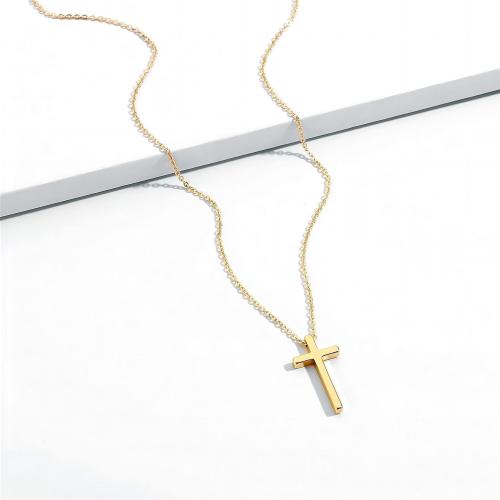 Edelstahl Schmuck Halskette, 304 Edelstahl, mit Verlängerungskettchen von 5cm, Kreuz, plattiert, Modeschmuck, keine, Länge 40 cm, verkauft von PC