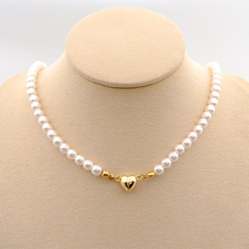 Titanium Steel Necklace, with Shell Pearl, plated, fashion jewelry, more colors for choice, Length:42 cm, Sold By PC