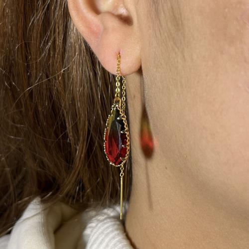 304 Stainless Steel Thread Through Earrings, with Crystal, plated, fashion jewelry, more colors for choice, Sold By Pair