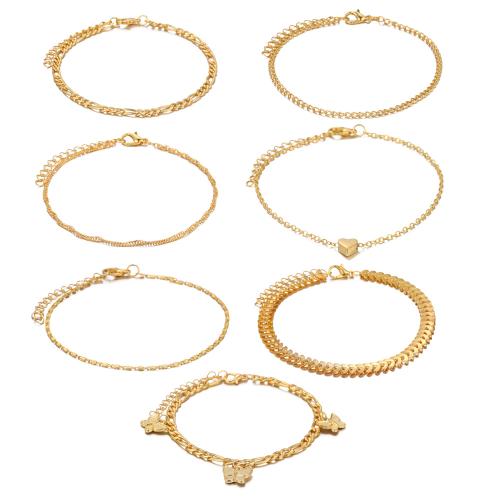 Tibetan Style Anklet, with Plastic Pearl, 7 pieces & fashion jewelry & for woman, gold, Sold By Set