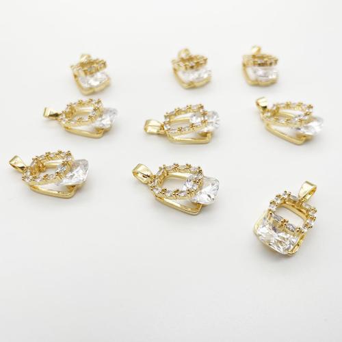 Cubic Zirconia Micro Pave Brass Pendant, plated, DIY & micro pave cubic zirconia, golden, 10x15mm, 10PCs/Lot, Sold By Lot
