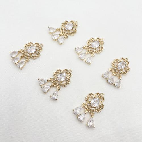 Cubic Zirconia Micro Pave Brass Pendant, plated, DIY & micro pave cubic zirconia, golden, 13x25mm, 10PCs/Lot, Sold By Lot