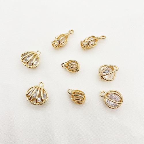 Cubic Zirconia Micro Pave Brass Pendant, plated, DIY & different styles for choice & micro pave cubic zirconia, golden, 10PCs/Lot, Sold By Lot