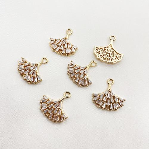 Cubic Zirconia Micro Pave Brass Pendant, Ginkgo Leaf, plated, DIY & micro pave cubic zirconia, golden, 16.50x16.50mm, 10PCs/Lot, Sold By Lot