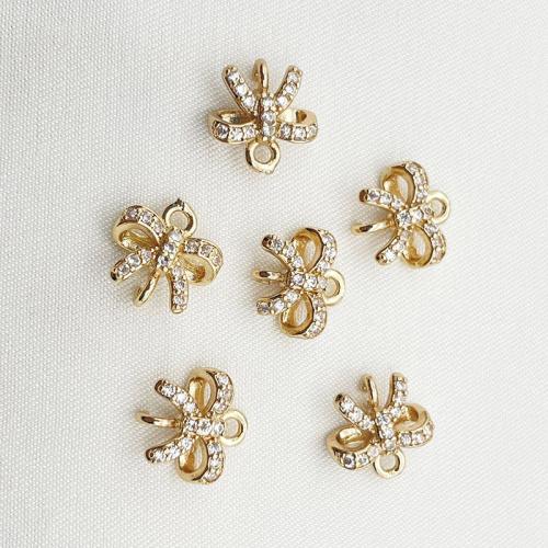 Hair Accessories DIY Findings, Brass, Bowknot, plated, micro pave cubic zirconia, golden, 9.50x9.50mm, 10PCs/Lot, Sold By Lot