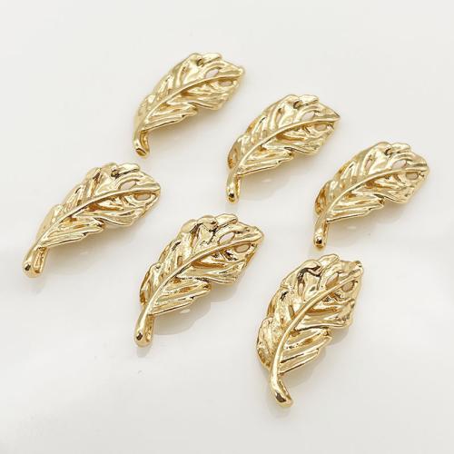Brass Jewelry Pendants, Feather, plated, DIY, golden, 10x21mm, 10PCs/Lot, Sold By Lot