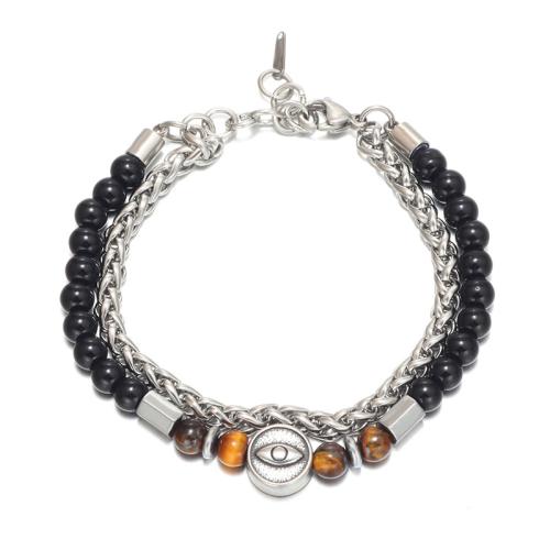 Stainless Steel Jewelry Bracelet 304 Stainless Steel with Tiger Eye plated Unisex Length Approx 20.4-24 cm Sold By PC